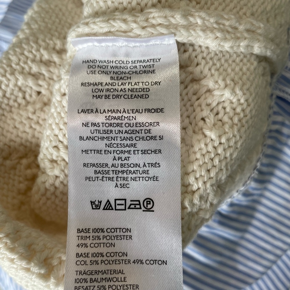 Pilcro Anthropologie Twofer Cable Knit Cream Sweater Blue & Red Stitching Medium - Picture 6 of 7